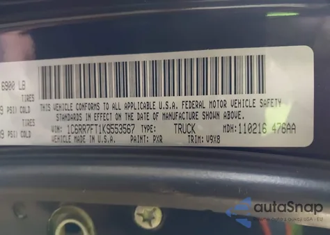 2019 Ram 1500 Classic Express 4X4 6'4 Box z USA, uszkodzony, nr VIN 1C6RR7FT1KS553567